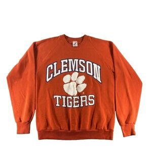 Vintage Clemson Tigers Jerzees Crewneck Sweatshirt Men's Large Orange NCAA Footb